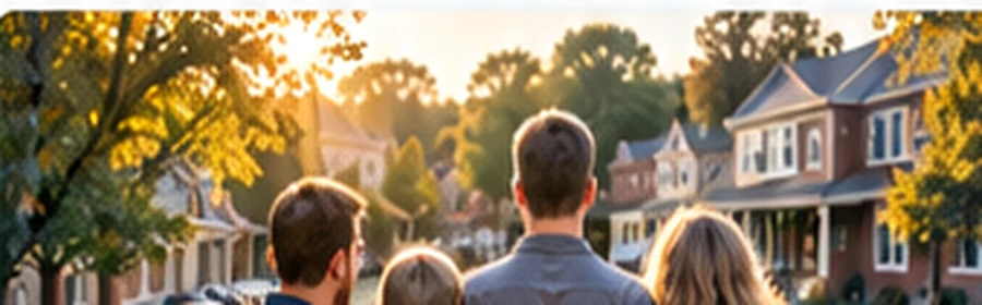 Illustrative neighborhood scene with community members